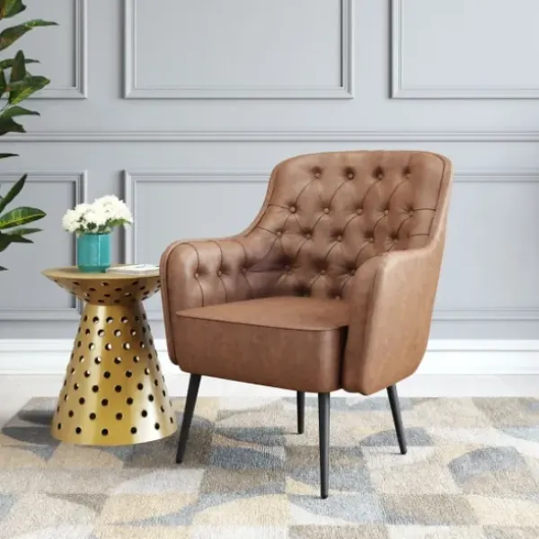 Accent Chairs-Kirkland's Home Faux Leather Classic Accent Chair Brown