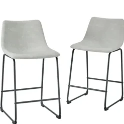 Bar Stools & Counter Height Stools-Kirkland's Home Faux Leather Counter Stools, Set Of 2 Gray