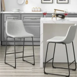Bar Stools & Counter Height Stools-Kirkland's Home Faux Leather Counter Stools, Set Of 2 Gray