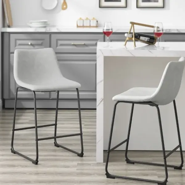 Bar Stools & Counter Height Stools-Kirkland's Home Faux Leather Counter Stools, Set Of 2 Gray