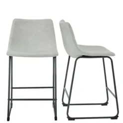 Bar Stools & Counter Height Stools-Kirkland's Home Faux Leather Counter Stools, Set Of 2 Gray