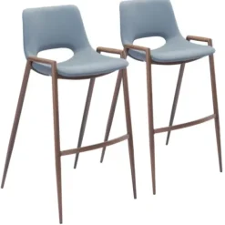 Bar Stools & Counter Height Stools-Kirkland's Home Faux Leather Cutout Bar Stools, Set Of 2 Blue