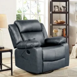 Accent Chairs-Kirkland's Home Faux Leather Heated Massage Recliner Gray