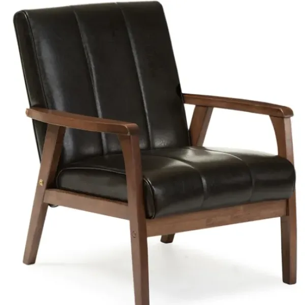 Accent Chairs-Kirkland's Home Faux Leather Kegan Accent Chair Black