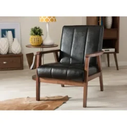 Accent Chairs-Kirkland's Home Faux Leather Kegan Accent Chair Black