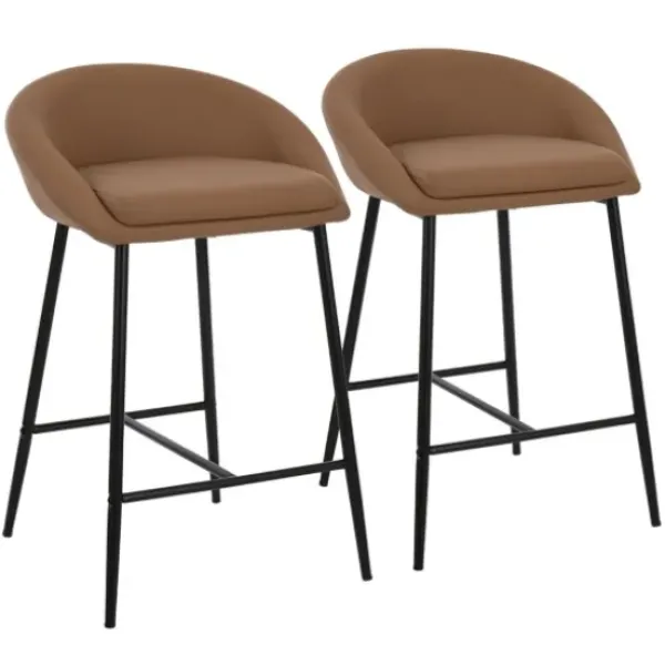 Bar Stools & Counter Height Stools-Kirkland's Home Faux Leather Low Counter Stools, Set Of 2 Brown