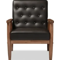 Accent Chairs-Kirkland's Home Faux Leather Mid-Century Modern Accent Chair Brown
