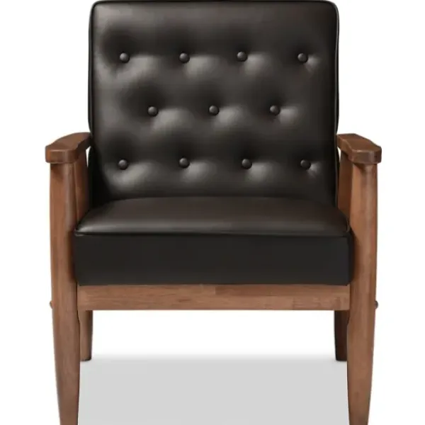 Accent Chairs-Kirkland's Home Faux Leather Mid-Century Modern Accent Chair Brown
