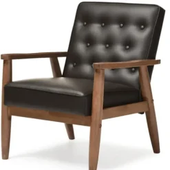 Accent Chairs-Kirkland's Home Faux Leather Mid-Century Modern Accent Chair Brown