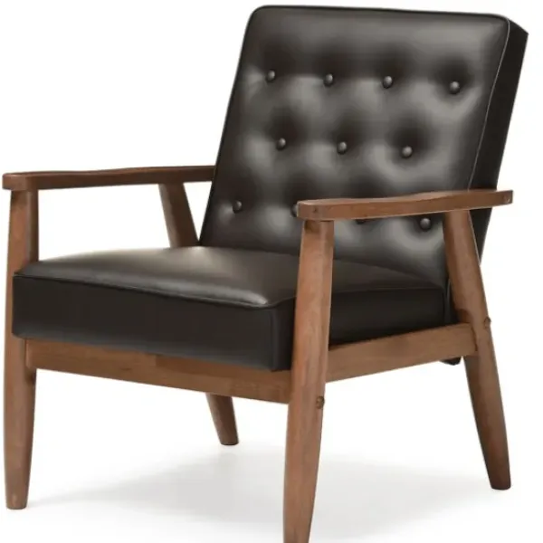 Accent Chairs-Kirkland's Home Faux Leather Mid-Century Modern Accent Chair Brown