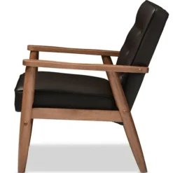 Accent Chairs-Kirkland's Home Faux Leather Mid-Century Modern Accent Chair Brown