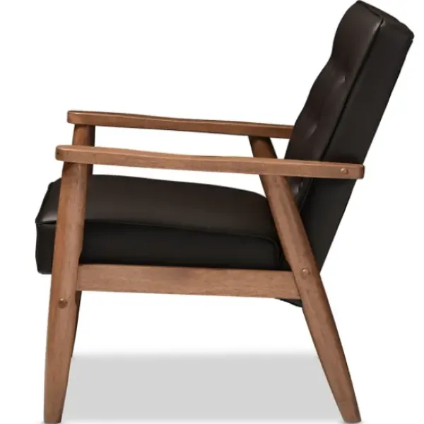Accent Chairs-Kirkland's Home Faux Leather Mid-Century Modern Accent Chair Brown