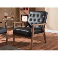 Accent Chairs-Kirkland's Home Faux Leather Mid-Century Modern Accent Chair Brown