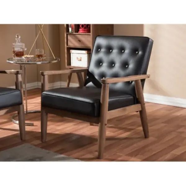 Accent Chairs-Kirkland's Home Faux Leather Mid-Century Modern Accent Chair Brown