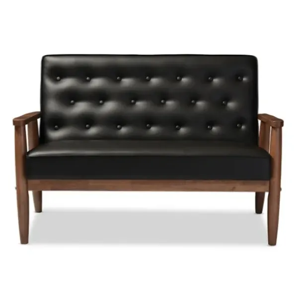 Sofas & Loveseats-Kirkland's Home Faux Leather Modern 2-Seat Loveseat Black