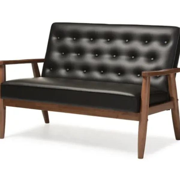 Sofas & Loveseats-Kirkland's Home Faux Leather Modern 2-Seat Loveseat Black