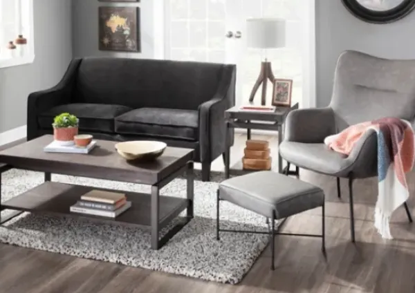 Accent Chairs-Kirkland's Home Faux Leather 2-Pc. Chair And Ottoman Set Gray