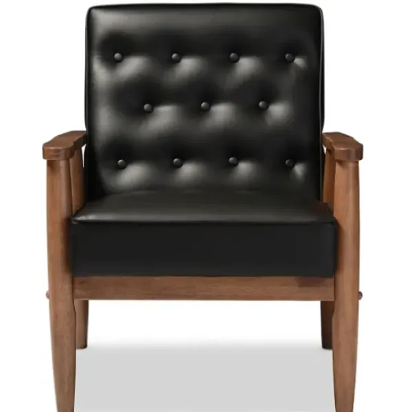 Accent Chairs-Kirkland's Home Faux Leather Sawyer Accent Chair Black