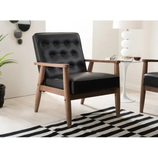 Accent Chairs-Kirkland's Home Faux Leather Sawyer Accent Chair Black
