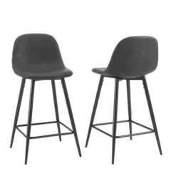 Bar Stools & Counter Height Stools-Kirkland's Home Faux Leather Slope Bar Stools, Set Of 2 Black