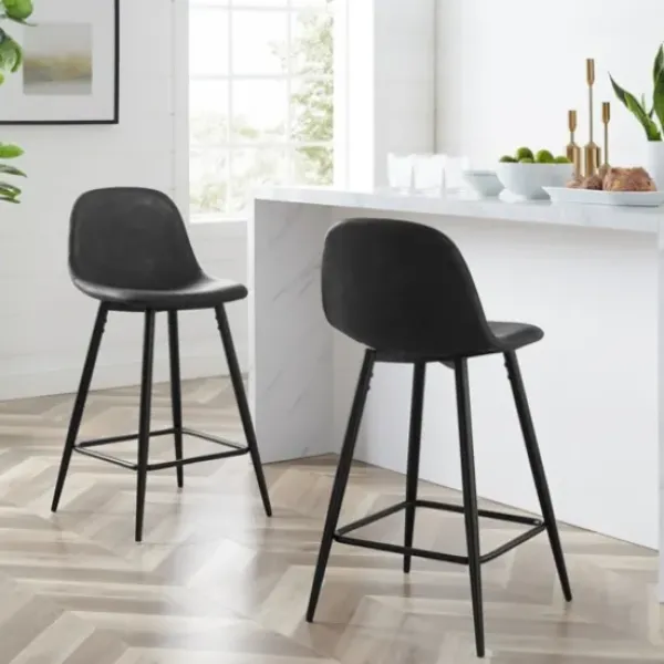 Bar Stools & Counter Height Stools-Kirkland's Home Faux Leather Slope Bar Stools, Set Of 2 Black