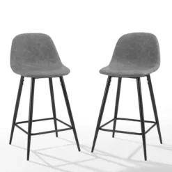 Bar Stools & Counter Height Stools-Kirkland's Home Faux Leather Slope Counter Stools, Set Of 2 Gray