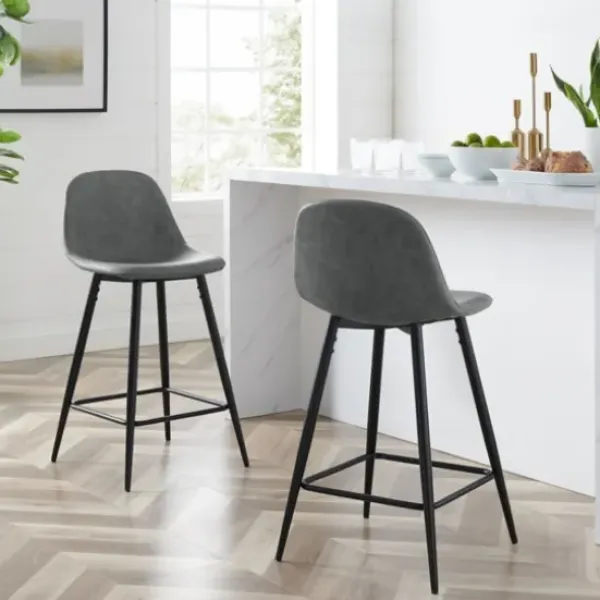 Bar Stools & Counter Height Stools-Kirkland's Home Faux Leather Slope Counter Stools, Set Of 2 Gray