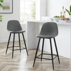 Bar Stools & Counter Height Stools-Kirkland's Home Faux Leather Slope Counter Stools, Set Of 2 Gray