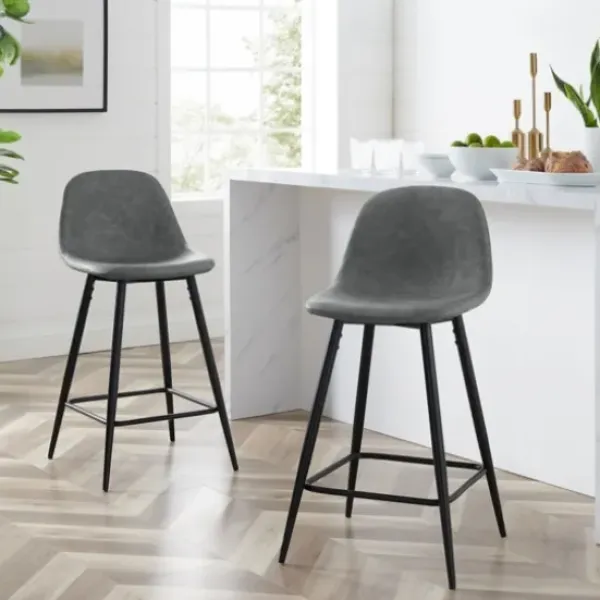 Bar Stools & Counter Height Stools-Kirkland's Home Faux Leather Slope Counter Stools, Set Of 2 Gray