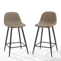 Bar Stools & Counter Height Stools-Kirkland's Home Faux Leather Slope Counter Stools, Set Of 2 Brown