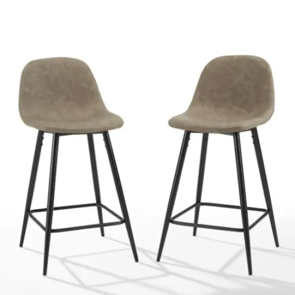 Bar Stools & Counter Height Stools-Kirkland's Home Faux Leather Slope Counter Stools, Set Of 2 Brown