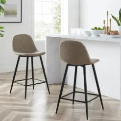 Bar Stools & Counter Height Stools-Kirkland's Home Faux Leather Slope Counter Stools, Set Of 2 Brown