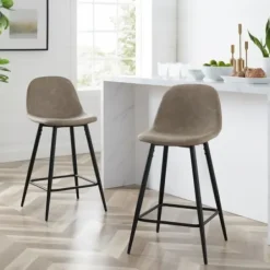 Bar Stools & Counter Height Stools-Kirkland's Home Faux Leather Slope Counter Stools, Set Of 2 Brown