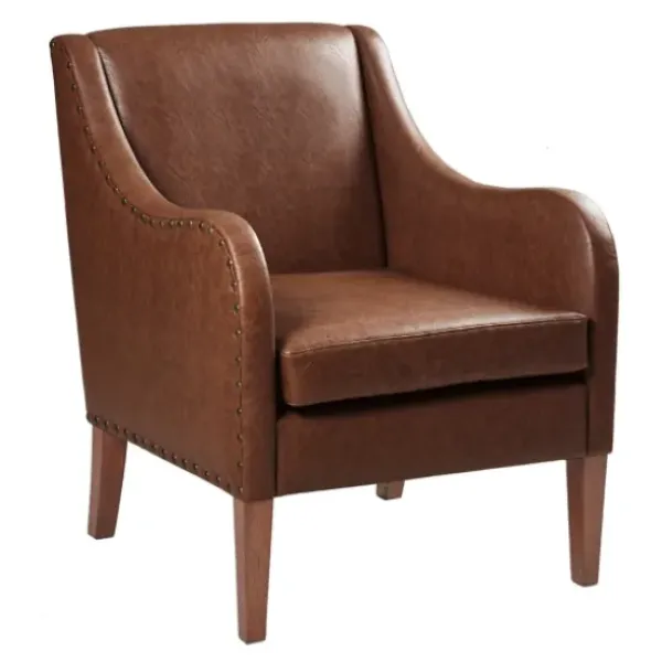Accent Chairs-Kirkland's Home Faux Leather Sloped Arm Accent Chair Brown
