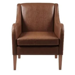 Accent Chairs-Kirkland's Home Faux Leather Sloped Arm Accent Chair Brown