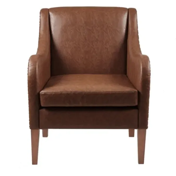 Accent Chairs-Kirkland's Home Faux Leather Sloped Arm Accent Chair Brown