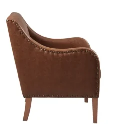 Accent Chairs-Kirkland's Home Faux Leather Sloped Arm Accent Chair Brown