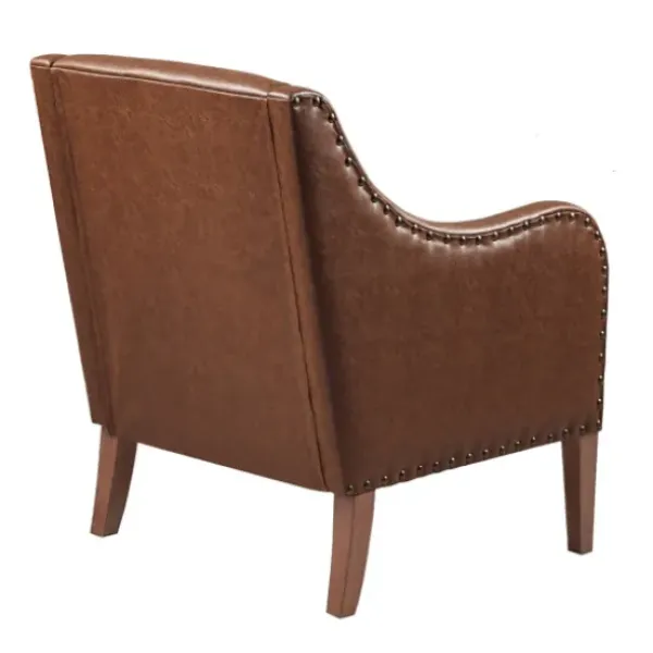 Accent Chairs-Kirkland's Home Faux Leather Sloped Arm Accent Chair Brown