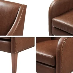 Accent Chairs-Kirkland's Home Faux Leather Sloped Arm Accent Chair Brown