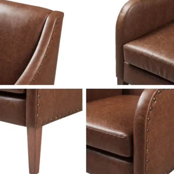 Accent Chairs-Kirkland's Home Faux Leather Sloped Arm Accent Chair Brown
