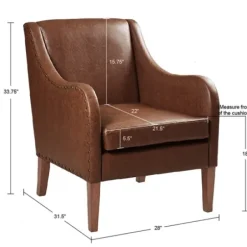 Accent Chairs-Kirkland's Home Faux Leather Sloped Arm Accent Chair Brown