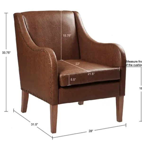 Accent Chairs-Kirkland's Home Faux Leather Sloped Arm Accent Chair Brown
