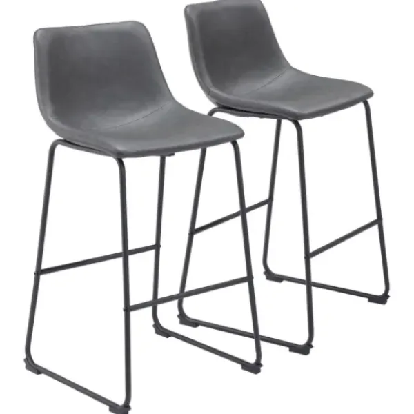 Bar Stools & Counter Height Stools-Kirkland's Home Faux Leather Sloped Bar Stools, Set Of 2 Gray