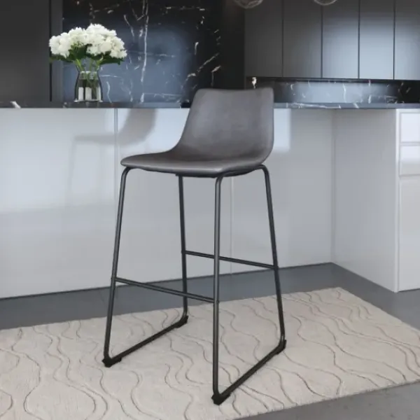 Bar Stools & Counter Height Stools-Kirkland's Home Faux Leather Sloped Bar Stools, Set Of 2 Gray