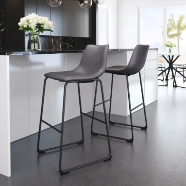 Bar Stools & Counter Height Stools-Kirkland's Home Faux Leather Sloped Bar Stools, Set Of 2 Gray