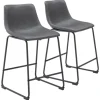 Bar Stools & Counter Height Stools-Kirkland's Home Faux Leather Sloped Counter Stools, Set Of 2 Gray