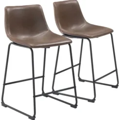 Bar Stools & Counter Height Stools-Kirkland's Home Faux Leather Sloped 2-Pc. Counter Stool Set Brown