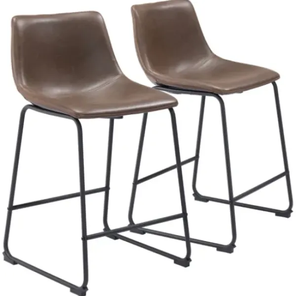Bar Stools & Counter Height Stools-Kirkland's Home Faux Leather Sloped 2-Pc. Counter Stool Set Brown