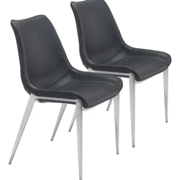 Dining Chairs-Kirkland's Home Faux Leather Stitch Dining Chairs, Set Of 2 Black