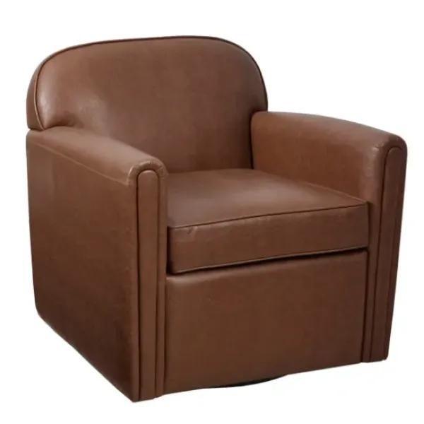 Accent Chairs-Kirkland's Home Faux Leather Swivel Club Chair Brown